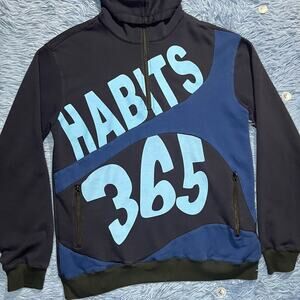 Habits 365 1/4 Zip Up Hoodie Sweater Size Large Mens Spell Out Blue